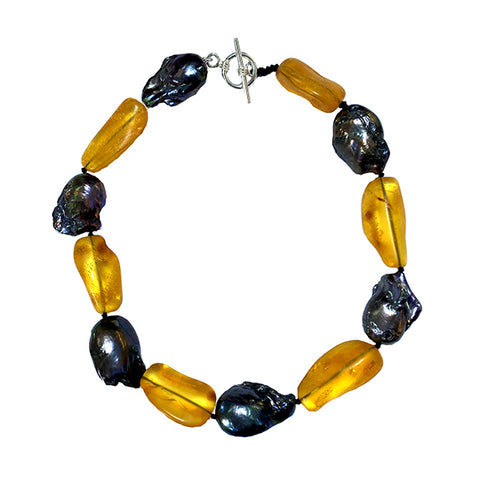 Amber and pearl necklace model 0815 - Agau Gioielli