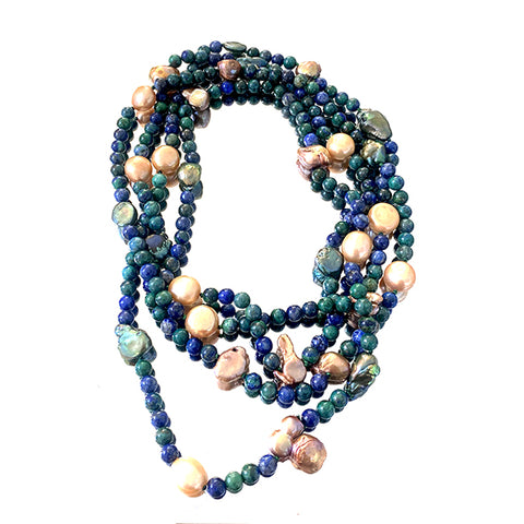 Long necklace with jaspers and pearls model 0864 - Agau Gioielli