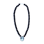 Satin black agate necklace with central cameo. - Agau Gioielli