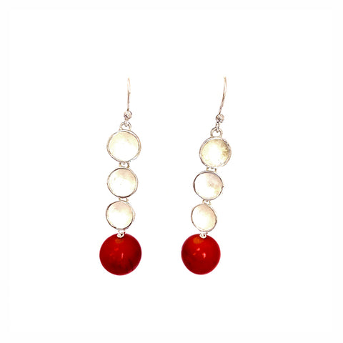 Earrings with 3 silver Palermo model elements with hook and orange red bamboo coral ball. - Agau Gioielli