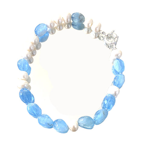 Aquamarine and freshwater pearl necklace model 0861 - Agau Gioielli