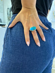 Big silver ring with turquoise - Agau Gioielli